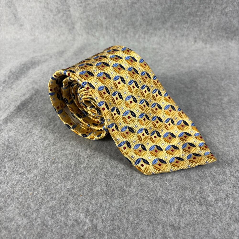 Vintage Silk Tie Bruno Piattelli Extra Long 66" Men's 4" wide Yellow Geometric
